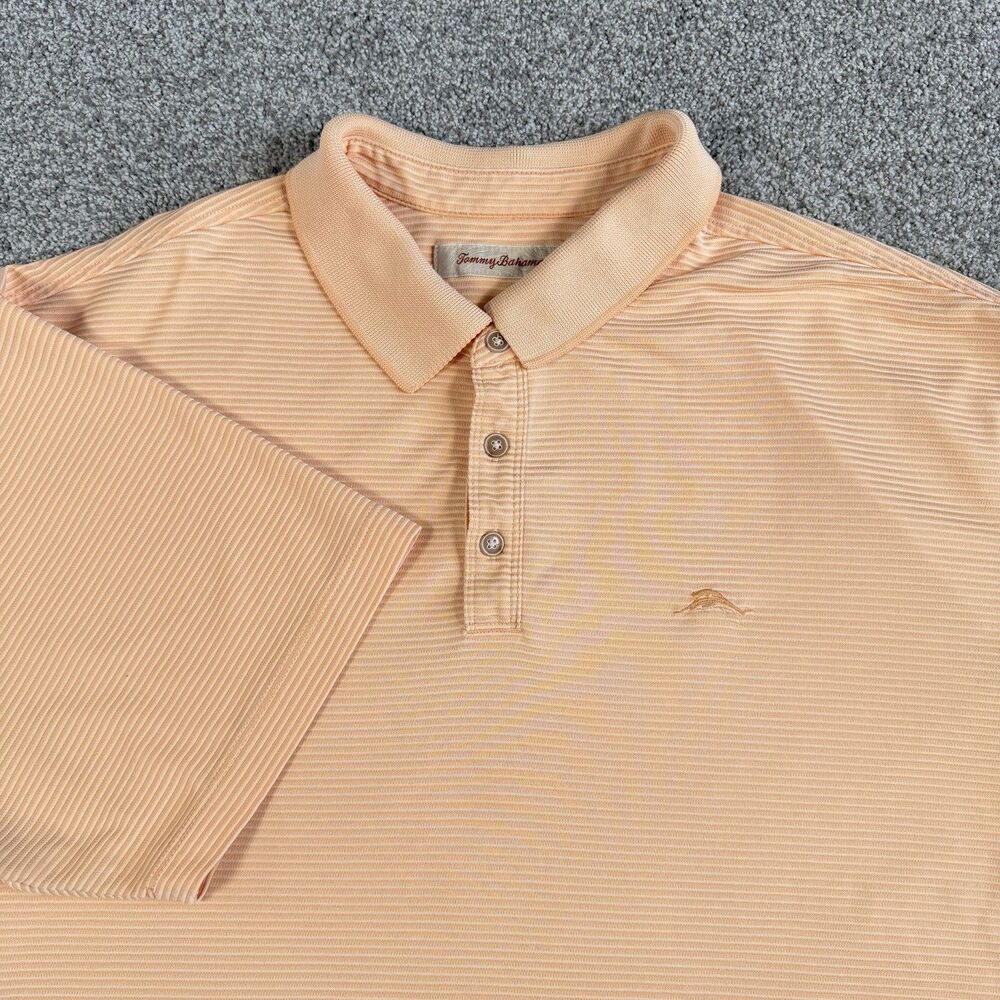 Tommy Bahama Ribbed Textured Modal Blend Polo Shirt Mens Orange Size XXL 2XL